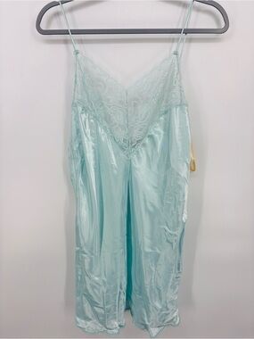 Val Mode Lingerie New Women’s L Satin Spaghetti Strap Lace Trim Slip On Gown